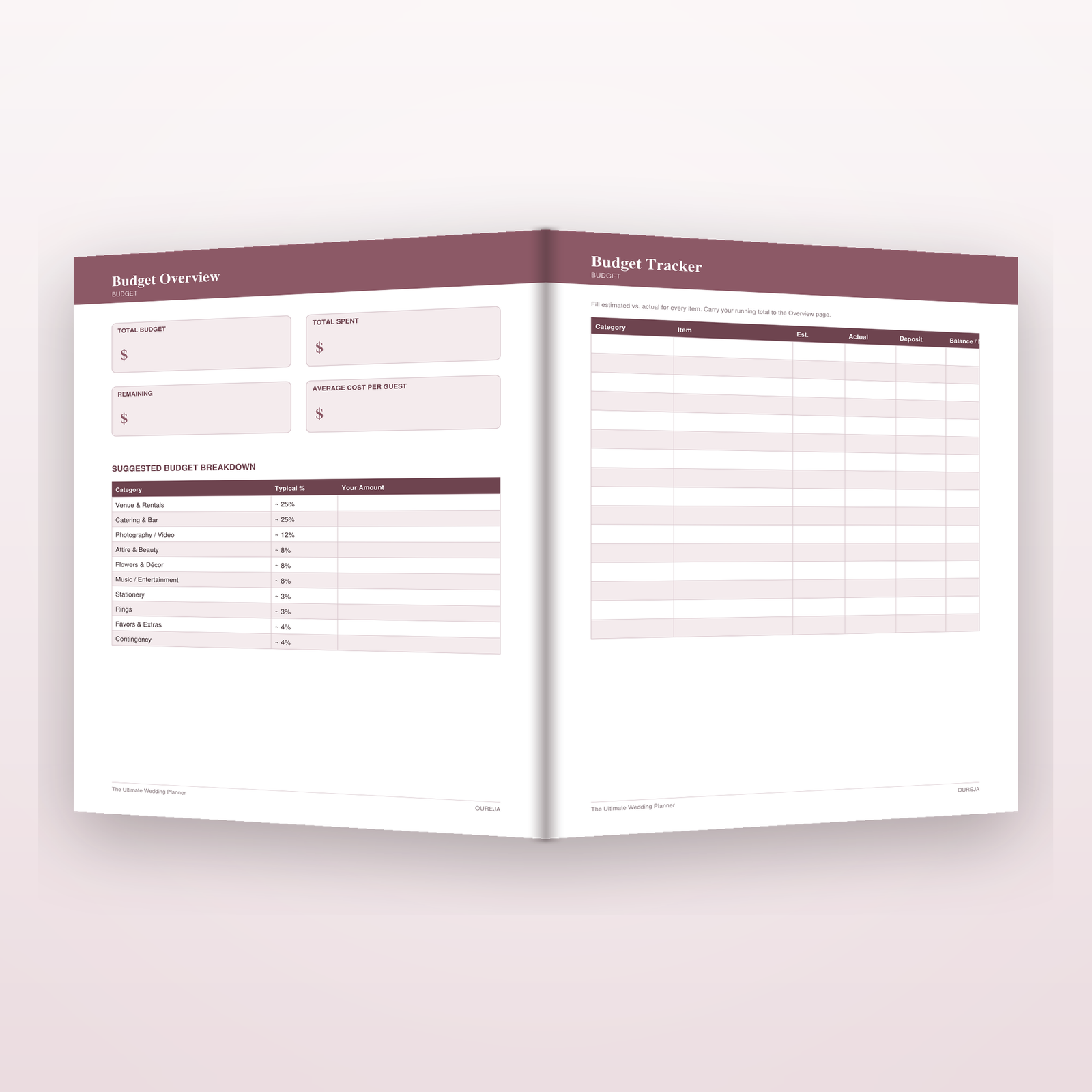 Budget overview and budget tracker pages, open
