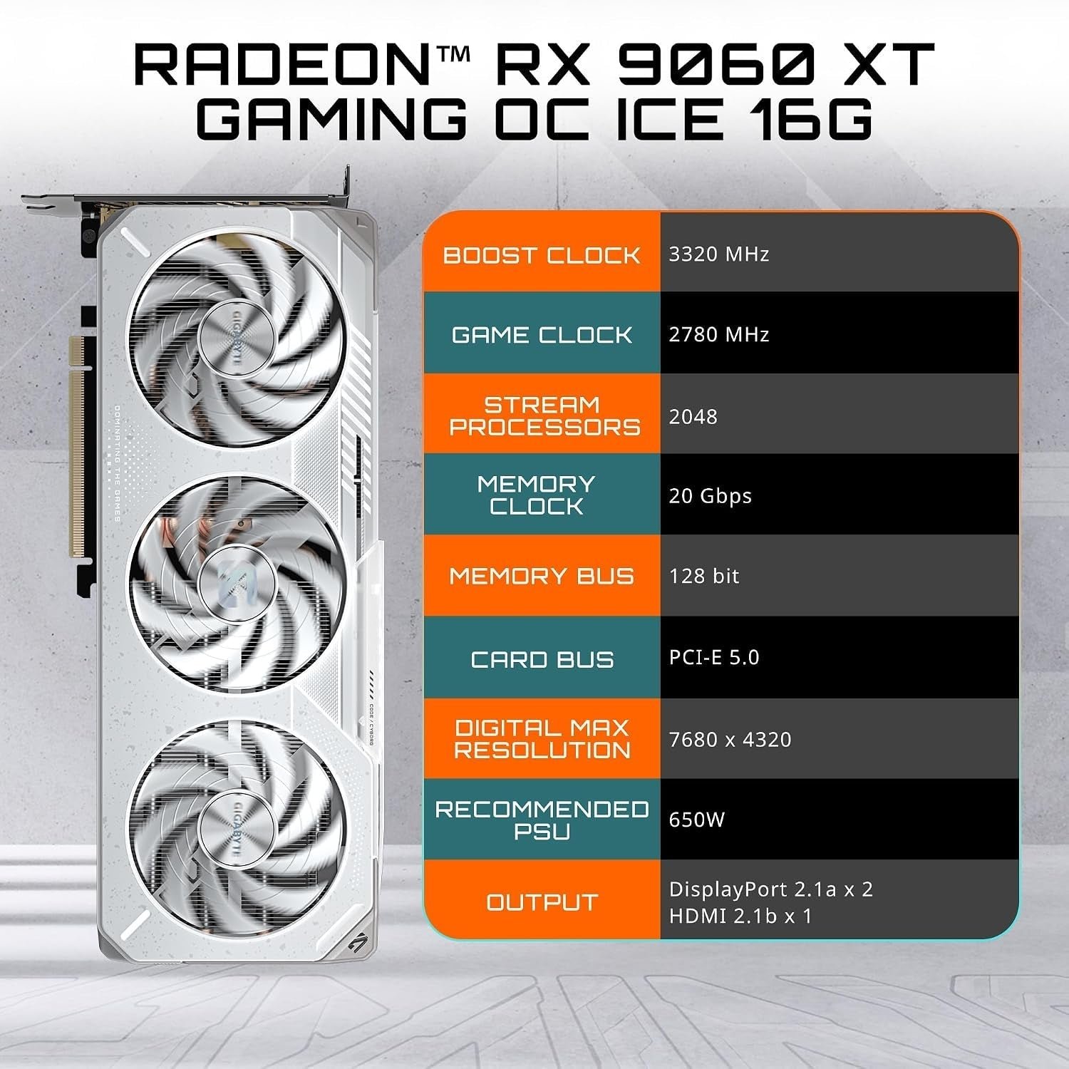 GIGABYTE Radeon RX 9060 XT Gaming OC ICE 16G 16GB GDDR6 Graphics Card - view 2